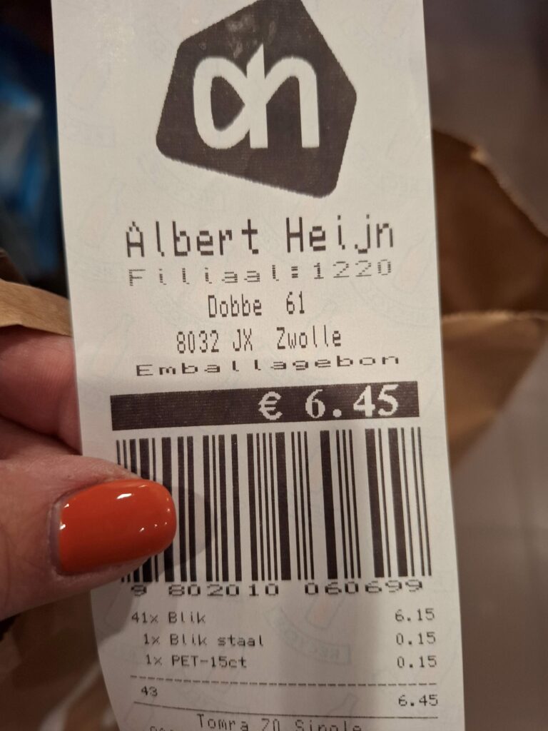 bonnetje van de ingeleverde statiegeldflessen/blikjes